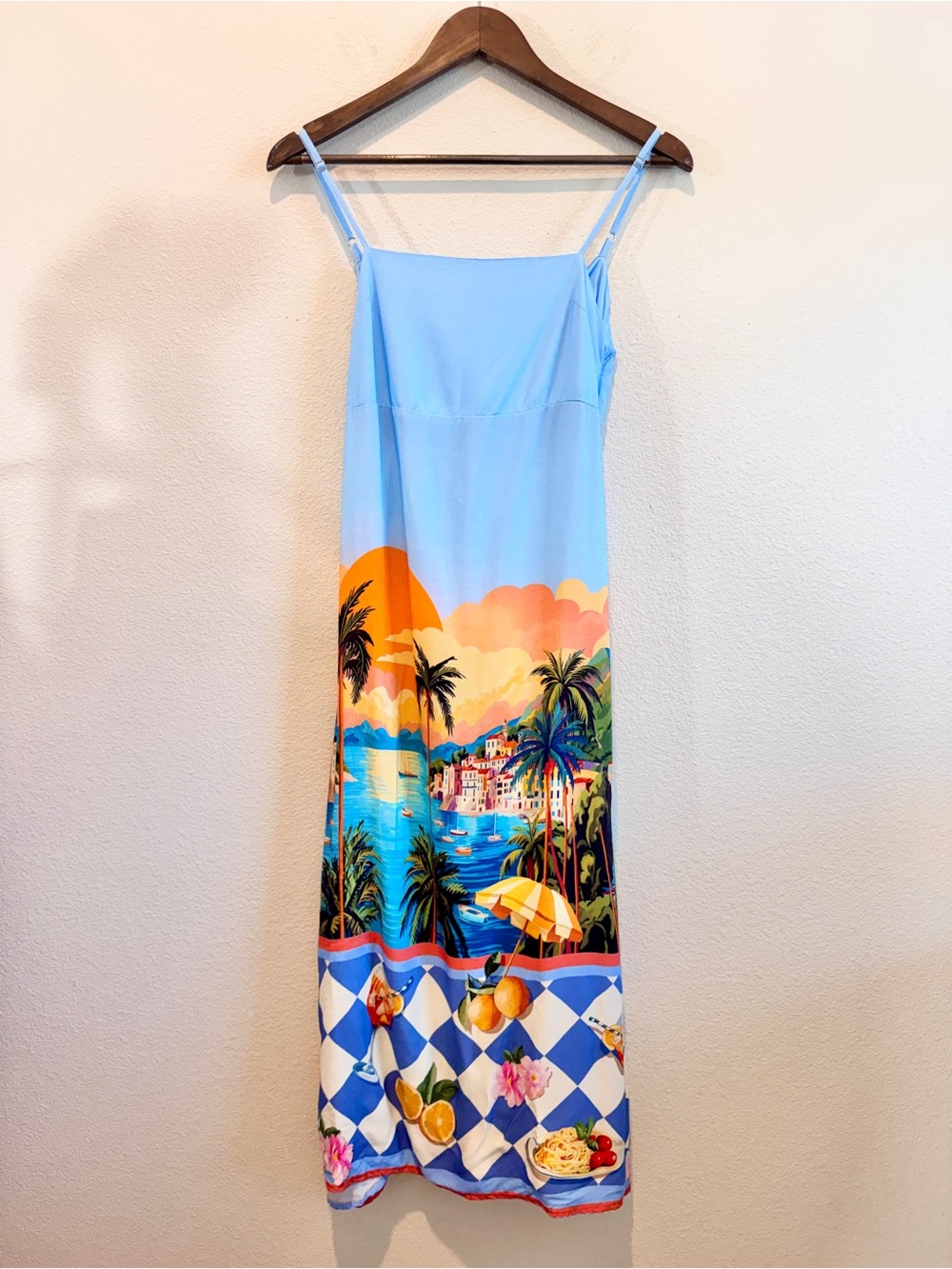 Paper Heart Italian Coast Amalfi Riviera Slip Maxi Dress Resort Vacation XS H37